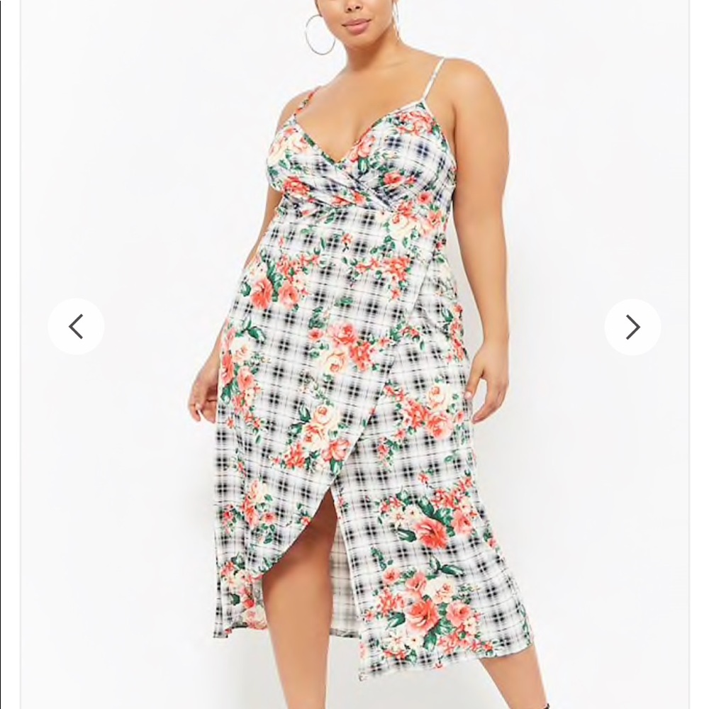 Floral plain faux wrap dress forever 21
